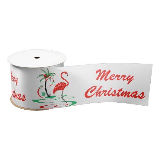 赤いクリスマスのフラミンゴのメリークリスマスのリボン サテンリボン (リール)