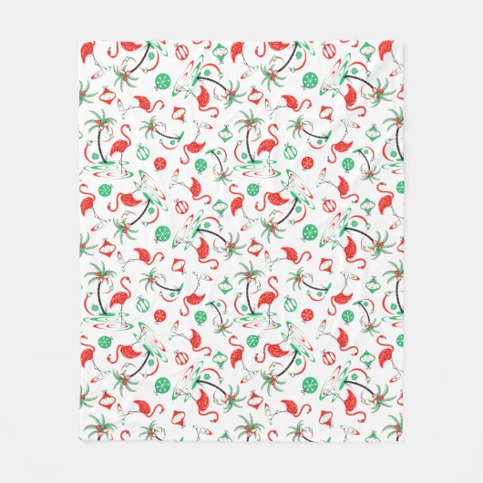 赤いクリスマスのフラミンゴの数々のなフリース フリースブランケット (正面)