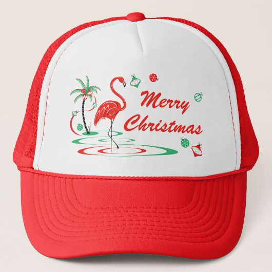 赤いクリスマスのフラミンゴ メリークリスマス ハット (正面)