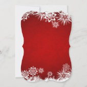 赤いクリスマスのブライダルシャワーの白い雪片 招待状 (裏面)