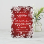 赤いクリスマスのブライダルシャワーの白い雪片 招待状 (スタンド正面)