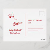 赤いクリスマスのポインセチアのホイル飾り付きのポストカード 箔シーズンポストカード (裏面)