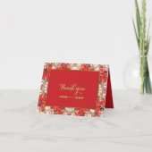 赤いクリスマスのポインセチアの雪の感謝カード サンキューカード (正面)