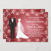 赤いクリスマスのリハーサルの夕食の雪片 招待状 (正面/裏面)