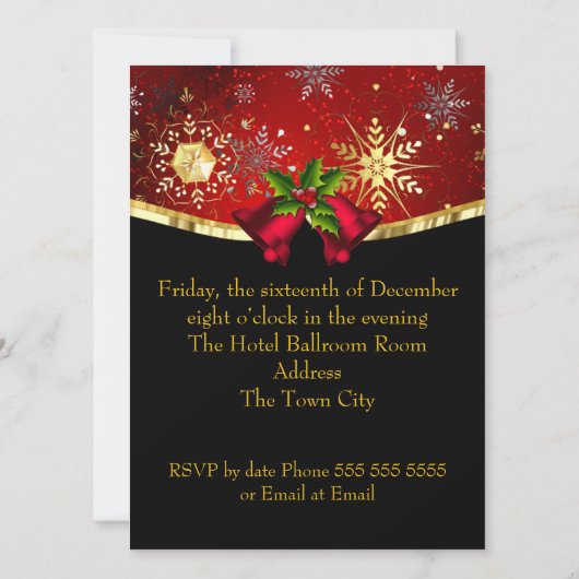 赤いクリスマスの企業のブラックタイのディナー・パーティ 招待状 (裏面)
