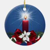 赤いクリスマスの休日の蝋燭 セラミックオーナメント (裏面)