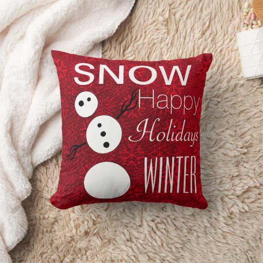 赤いクリスマスの休日のZの白黒雪だるま クッション (ブランケット)