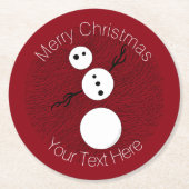 赤いクリスマスの休日のZの白黒雪だるま ラウンドペーパーコースター (正面)
