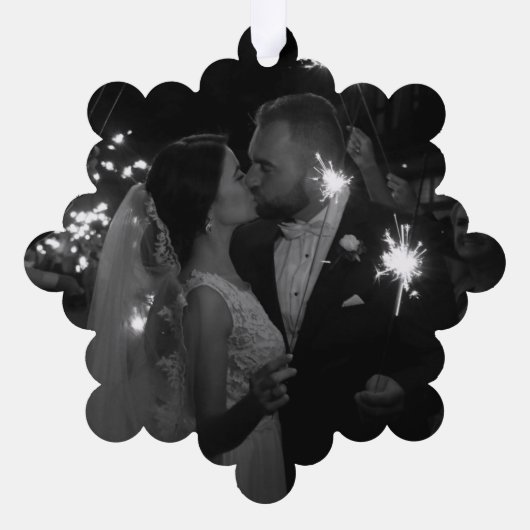 赤いクリスマスの写真エレガントを撮った オーナメントカード (裏面)