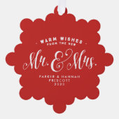 赤いクリスマスの写真エレガントを撮った オーナメントカード (正面)