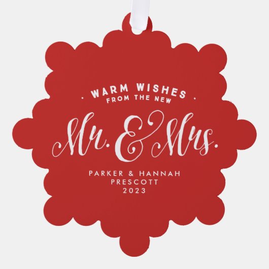 赤いクリスマスの写真エレガントを撮った オーナメントカード (正面)