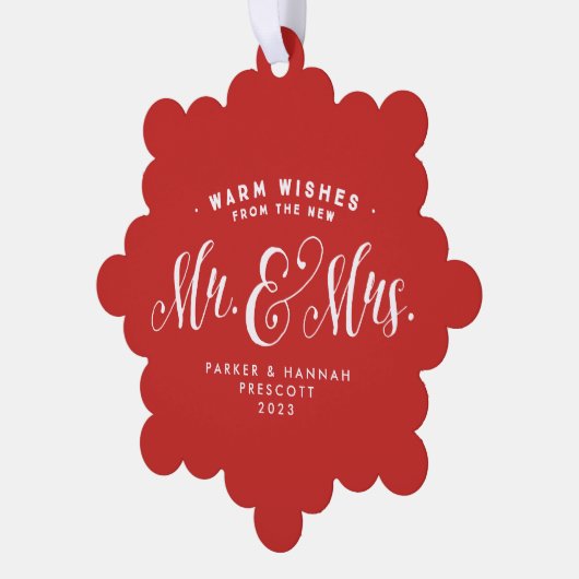 赤いクリスマスの写真エレガントを撮った オーナメントカード (左)