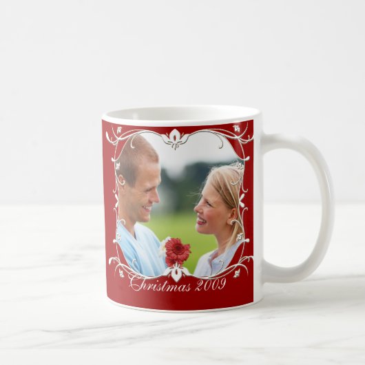 赤いクリスマスの写真マグカップと緑縁ど コーヒーマグカップ (右)