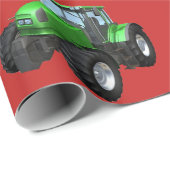 赤いクリスマスの包み紙に緑の農場の追跡装置 ラッピングペーパー (ロールコーナー)