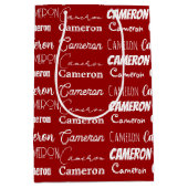 赤いクリスマスの名前のコラージュパーソナライズされた ミディアムペーパーバッグ (正面)