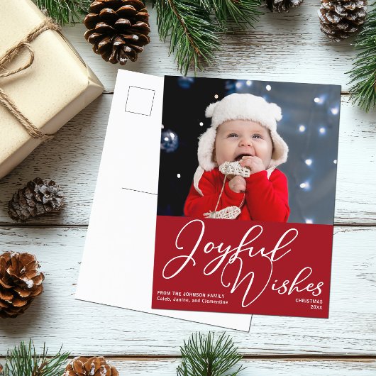 赤いクリスマスの喜びの願いフェスティバルフォトホリデー ポストカード