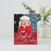 赤いクリスマスの喜びの願いフェスティバルフォトホリデー ポストカード (スタンド正面)
