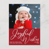 赤いクリスマスの喜びの願いフェスティバルフォトホリデー ポストカード (正面)