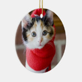 赤いクリスマスの子ネコ メタルオーナメント (右)