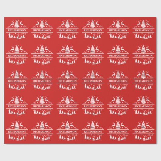 赤いクリスマスの家族の名前 |名パーソナライズされた前 ラッピングペーパー (フラット)