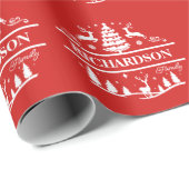 赤いクリスマスの家族の名前 |名パーソナライズされた前 ラッピングペーパー (ロールコーナー)