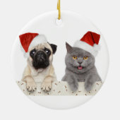 赤いクリスマスの帽子のマット セラミックオーナメント (裏面)