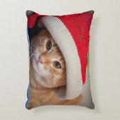 赤いクリスマスの帽子の小さい子ネコ アクセントクッション (正面(垂直))