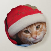 赤いクリスマスの帽子の小さい子ネコ ラウンドクッション (裏面)