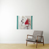 赤いクリスマスの帽子をかぶったかわいい白犬 タペストリー (インサイチュ(横))