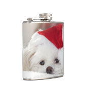 赤いクリスマスの帽子をかぶったかわいい白犬 フラスク (右)