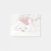 赤いクリスマスの帽子をかぶったかわいい白犬 ポストイット (正面)