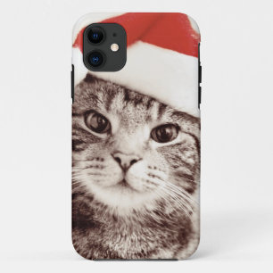 赤いクリスマスの帽子を身に着けている国内虎猫猫 iPhone 11 ケース