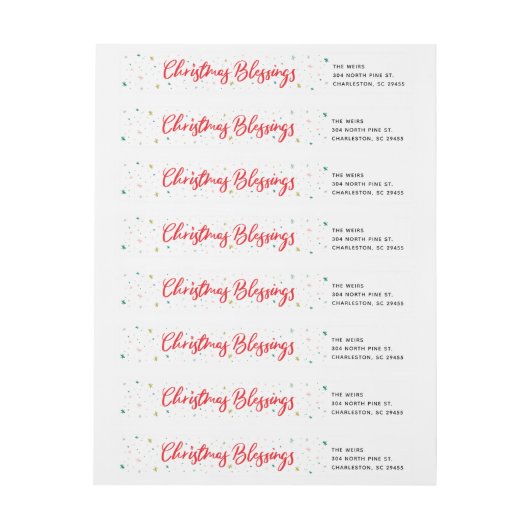 赤いクリスマスの恵みおよび冬の星 ラップアラウンドラベル (シート)