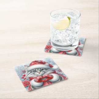 赤いクリスマスの愛 スクエアペーパーコースター