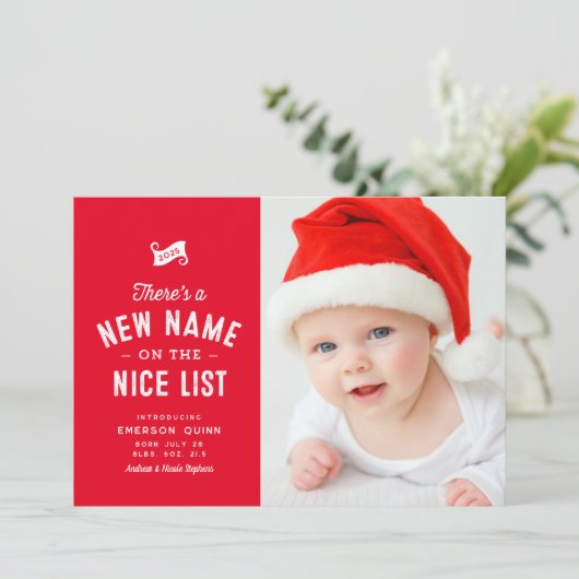赤いクリスマスの新しいベビーキュートな2枚の写真 シーズンカード (スタンド正面)