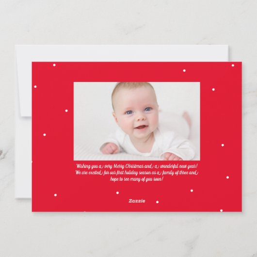 赤いクリスマスの新しいベビーキュートな2枚の写真 シーズンカード (裏面)