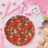 赤いクリスマスの植物相の紙皿 ペーパープレート (パーティー)