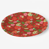 赤いクリスマスの植物相の紙皿 ペーパープレート (アングル)