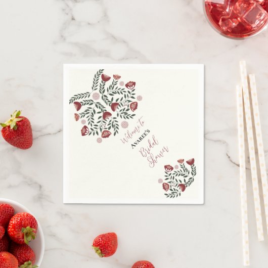 赤いクリスマスの民俗アートの花 スタンダードカクテルナプキン (インサイチュ)