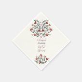 赤いクリスマスの民俗アートの花 スタンダードカクテルナプキン (角)