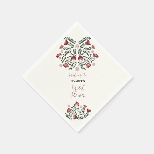 赤いクリスマスの民俗アートの花 スタンダードカクテルナプキン (角)