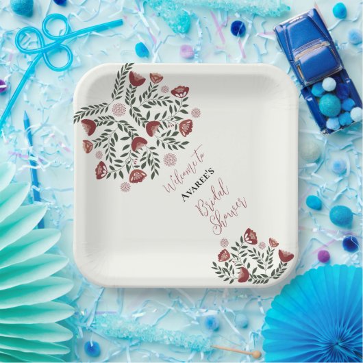 赤いクリスマスの民俗アートの花 ペーパープレート (パーティー)