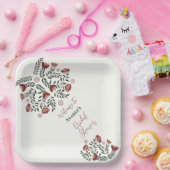 赤いクリスマスの民俗アートの花 ペーパープレート (パーティー)