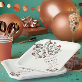 赤いクリスマスの民俗アートの花 ペーパープレート