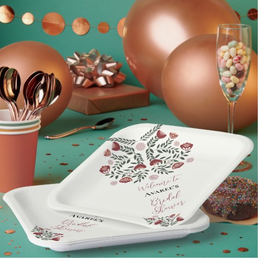 赤いクリスマスの民俗アートの花 ペーパープレート (複数)