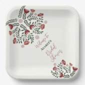 赤いクリスマスの民俗アートの花 ペーパープレート (正面)