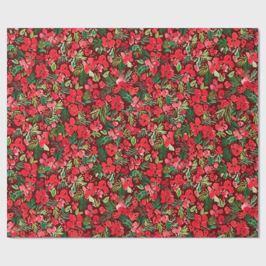 赤いクリスマスの水の色のパターン濃色 ラッピングペーパー (フラット)