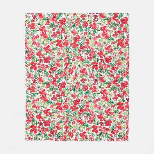 赤いクリスマスの水の色パターン フリースブランケット (正面)