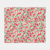 赤いクリスマスの水の色パターン フリースブランケット (正面(横))