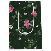 赤いクリスマスの水の色パターン ミディアムペーパーバッグ (裏面)